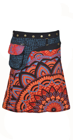 Wrap Around Multi Pattern Hiippy Popper Skirt - TATTOPANI