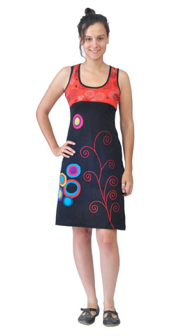 Spiral Embroidery & Circle Patch Sleeveless Dress. (No Refund/ No Exchange) - craze-trade-limited