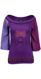 Ladies Cotton 3/4 sleeved Tops T-shirt with embroidery-Purple shades